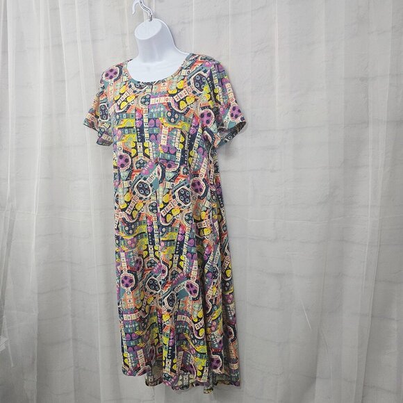 LuLaRoe Dress Retro Casual Twee Midi Purple Blue Abstract Tee S - Picture 7 of 12